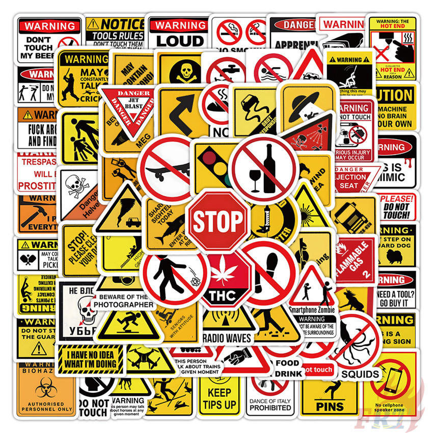 100Pcs/Set Warning Sign Mini Stickers DIY Fashion Waterproof Doodle ...