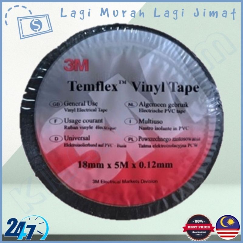 3M Temflex Vinyl PVC Paip Wiring Electrical Tape Wire Tapes x 1 Roll ...