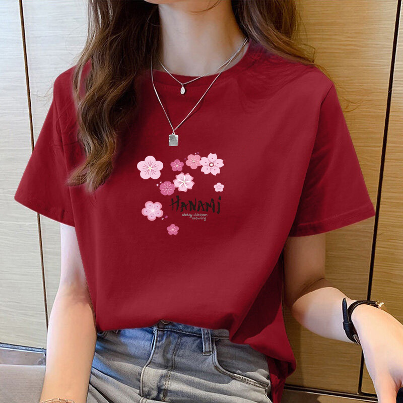 Korean Style T Shirt For Women 2026.女裝短袖上衣女 2024 t shirt woman short sleeve New Round Neck printed t shirt ...