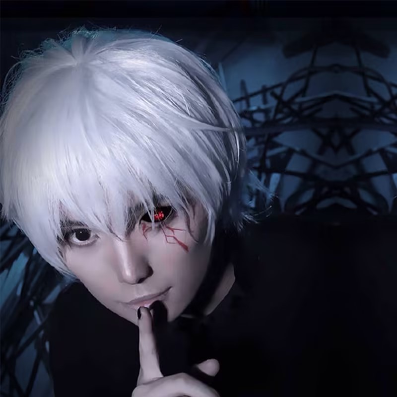 Anime Cosplay Wig Synthetic Wig Tokyo Ghoul Kaneki Ken White Cosplay Wig Hair