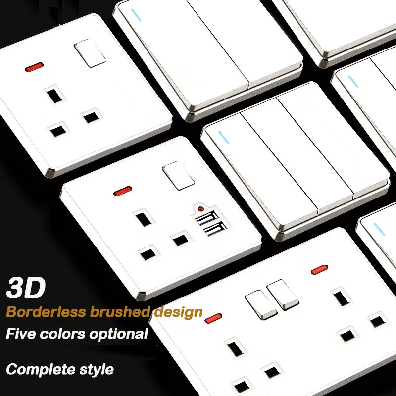 Wall socket panel with USB 1/2/3/4 3-pin plug, modern electrical switch ...