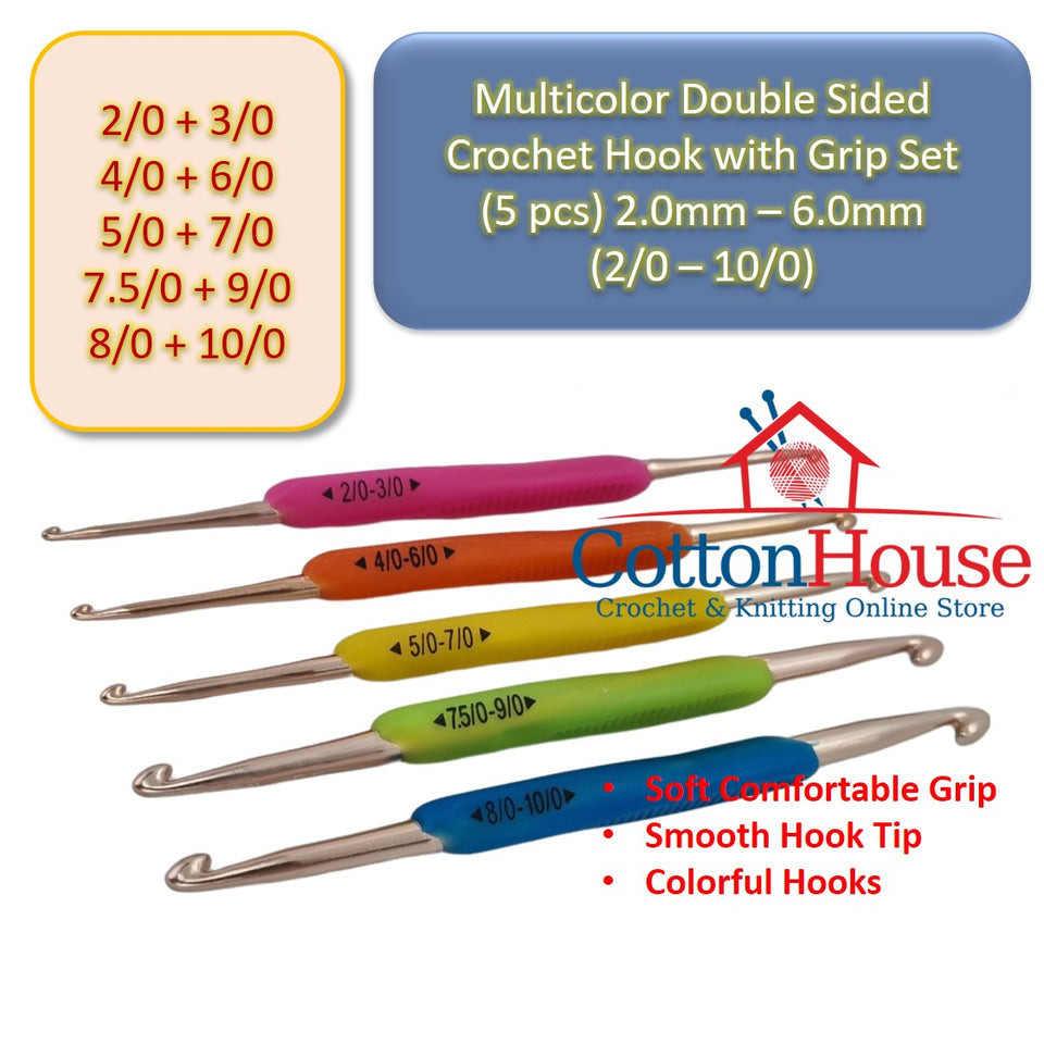 5 pcs Multicolor Double Sided Crochet Hook with Grip (2/010/0) Set