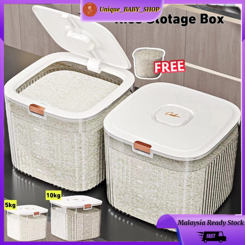 NEW UPGRADED 5/10 KG Kitchen Rice Storage Box Grains Bucket Moisture ...