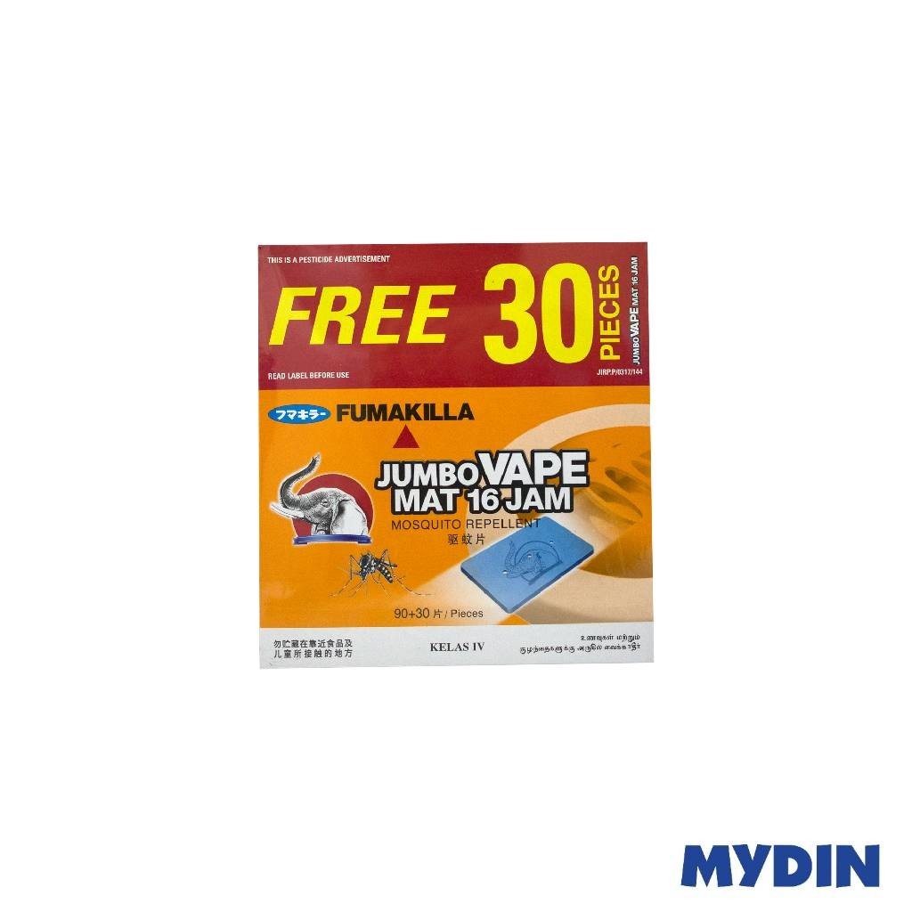 Fumakilla Jumbo Vape Mat 16 Jam Mosquito Repellent (90 + 30 Pcs ...