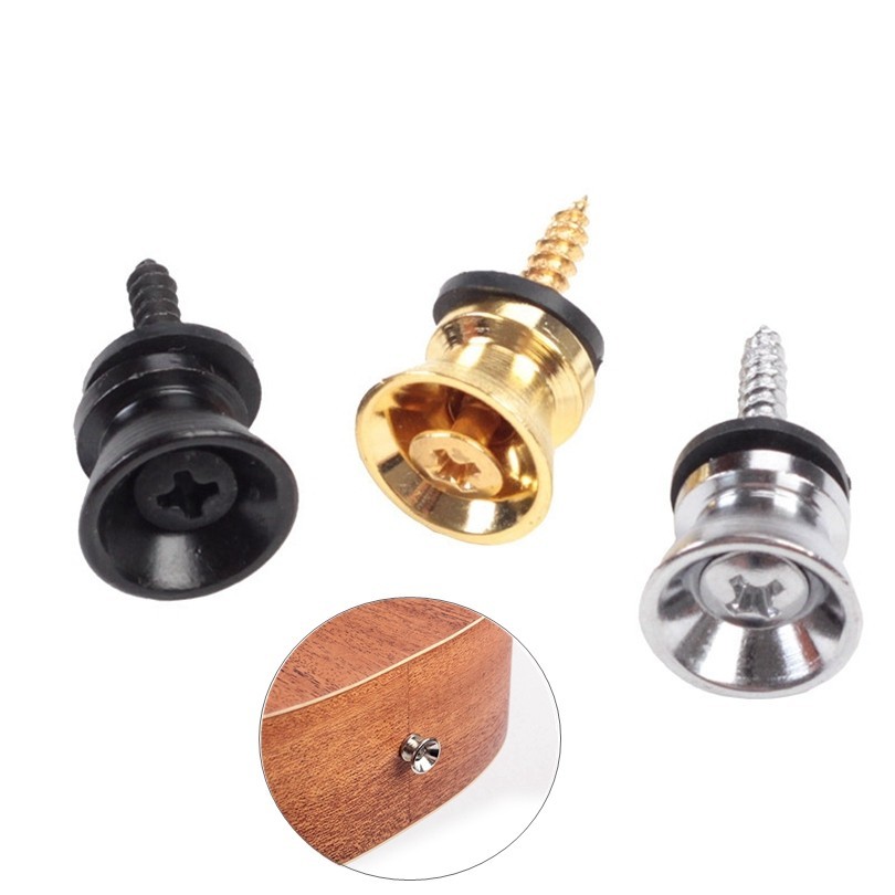 Set Of 2 Black Alloy Guitar Strap Locks – End Pins / Button Pegs For Guitar, Bass, Ukulele
