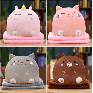 3 in 1 Pillow Blanket Hand Warmer Office Car Cushion Pillow Huggable Cute Soft Plush Toy Pillow