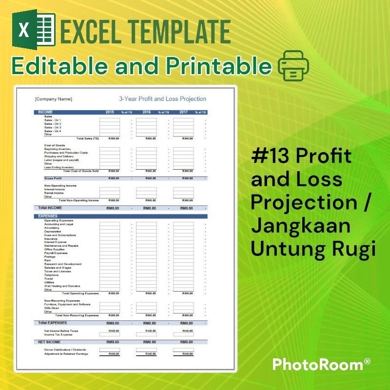 JGD [#13] Profit and Loss Projection Excel Template / Contoh Template ...