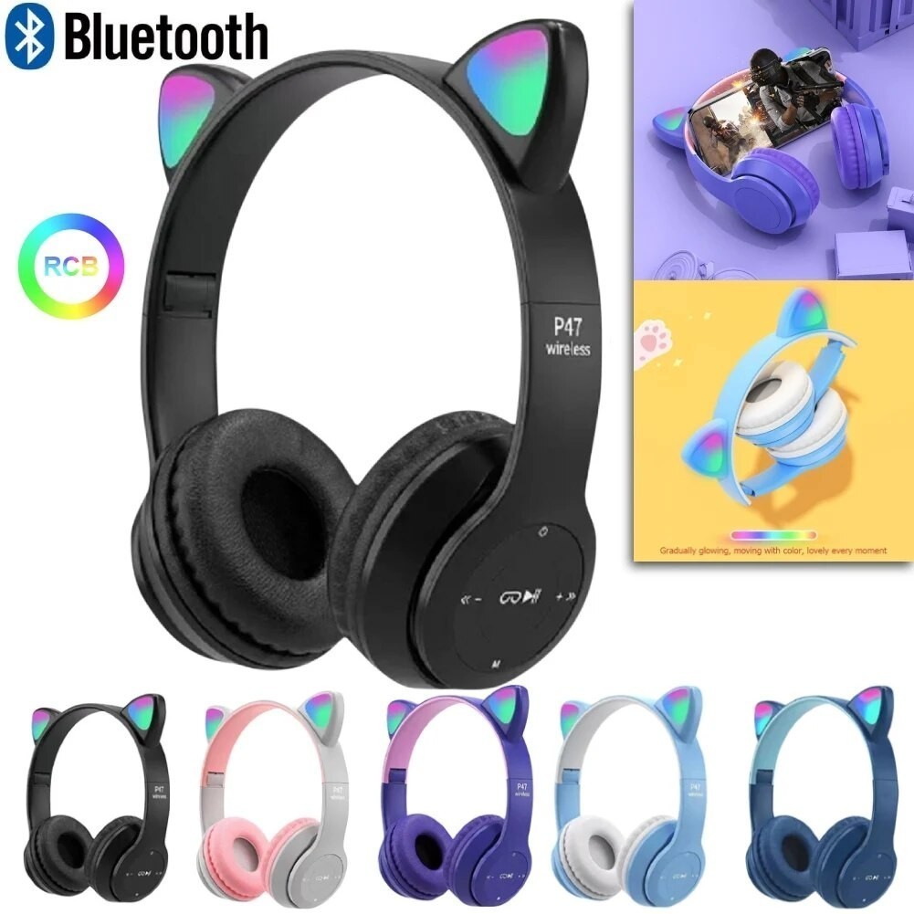 P47M Cute Cat Wireless Bluetooth headset ear game earbuds sport HiFi