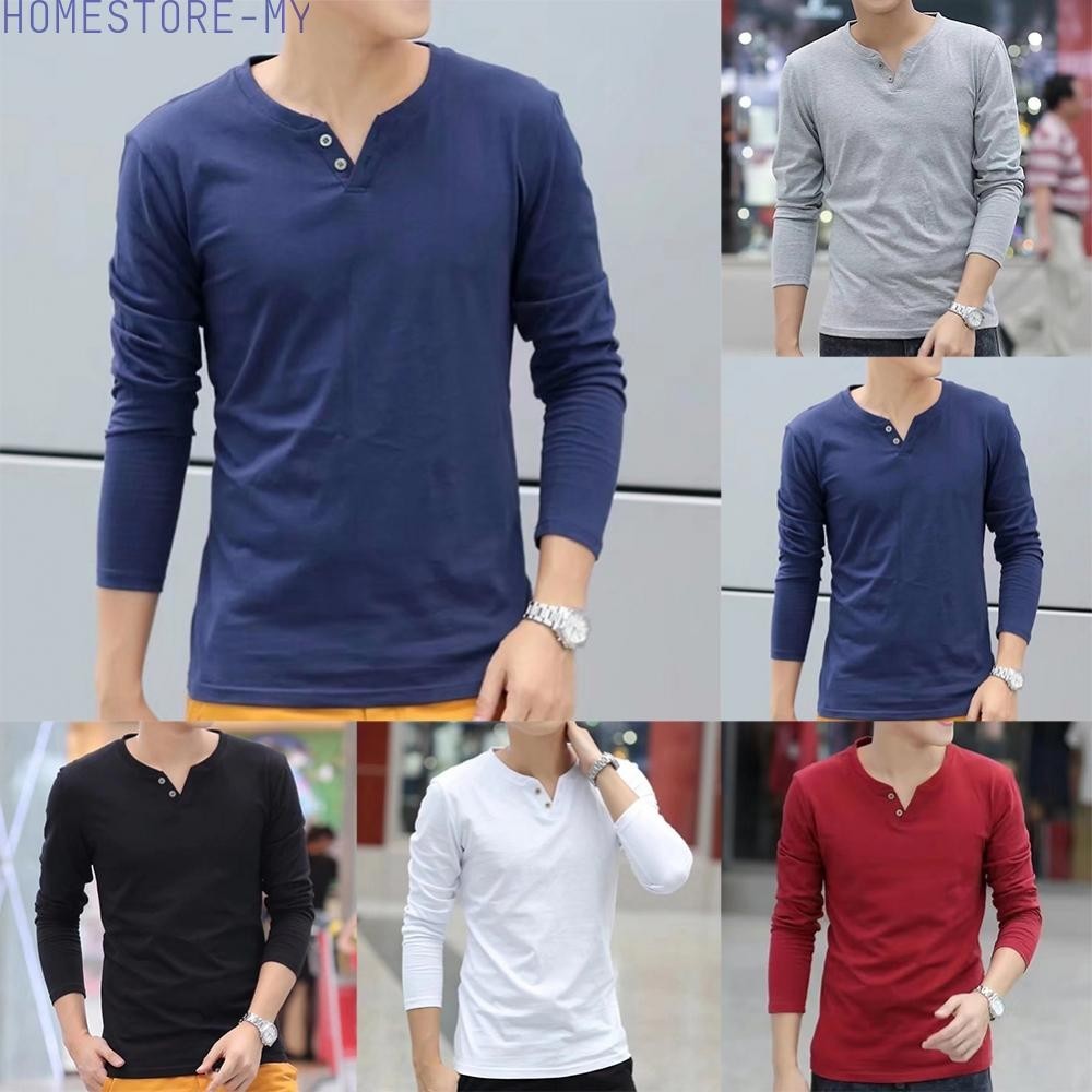 Classic Button V Neck Henley T Shirt Men's Slim Fit Tops for Everyday ...