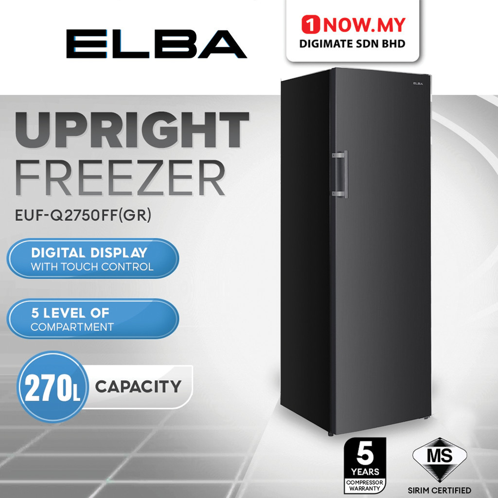 ELBA 270L Upright Freezer EUF-Q2750FF(GR) | 5 Level Compartment Pembeku ...