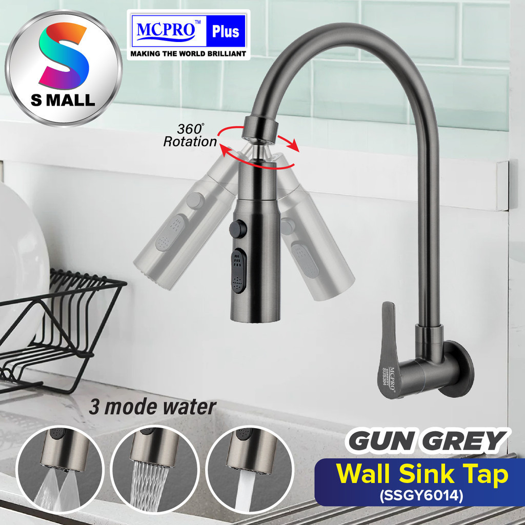 MCPRO SUS304 Stainless Steel GUN GREY WALL SINK TAP Kitchen Faucet with ...