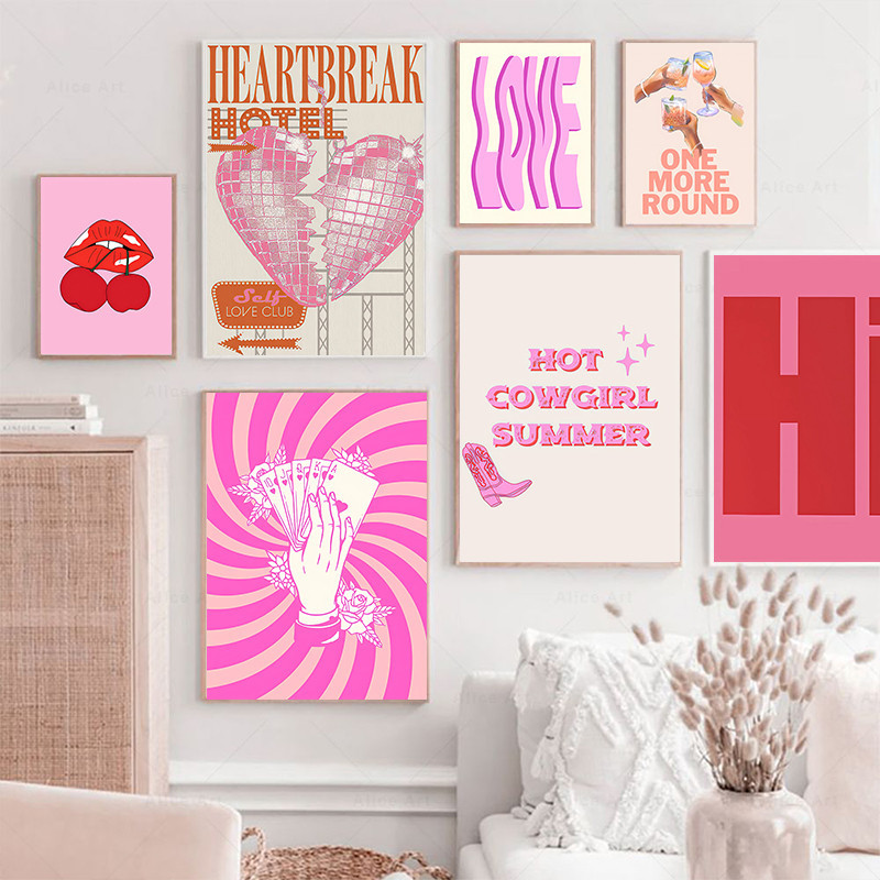 Retro Cocktail Disco Cherry Aesthetic Posters And Prints Pink Preppy ...