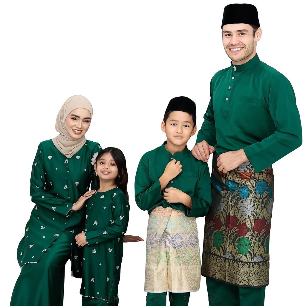 SHUHANA Baju Raya Family Set Sedondon Emerald Green 2024 Viral Baju