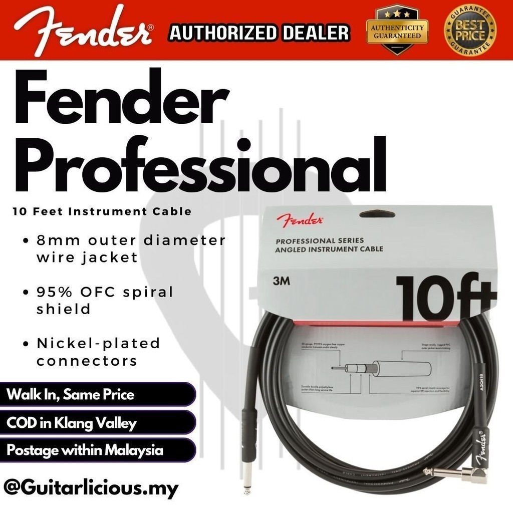Fender Professional Series Angled Instrument Cable, 10ft , 10inch ...