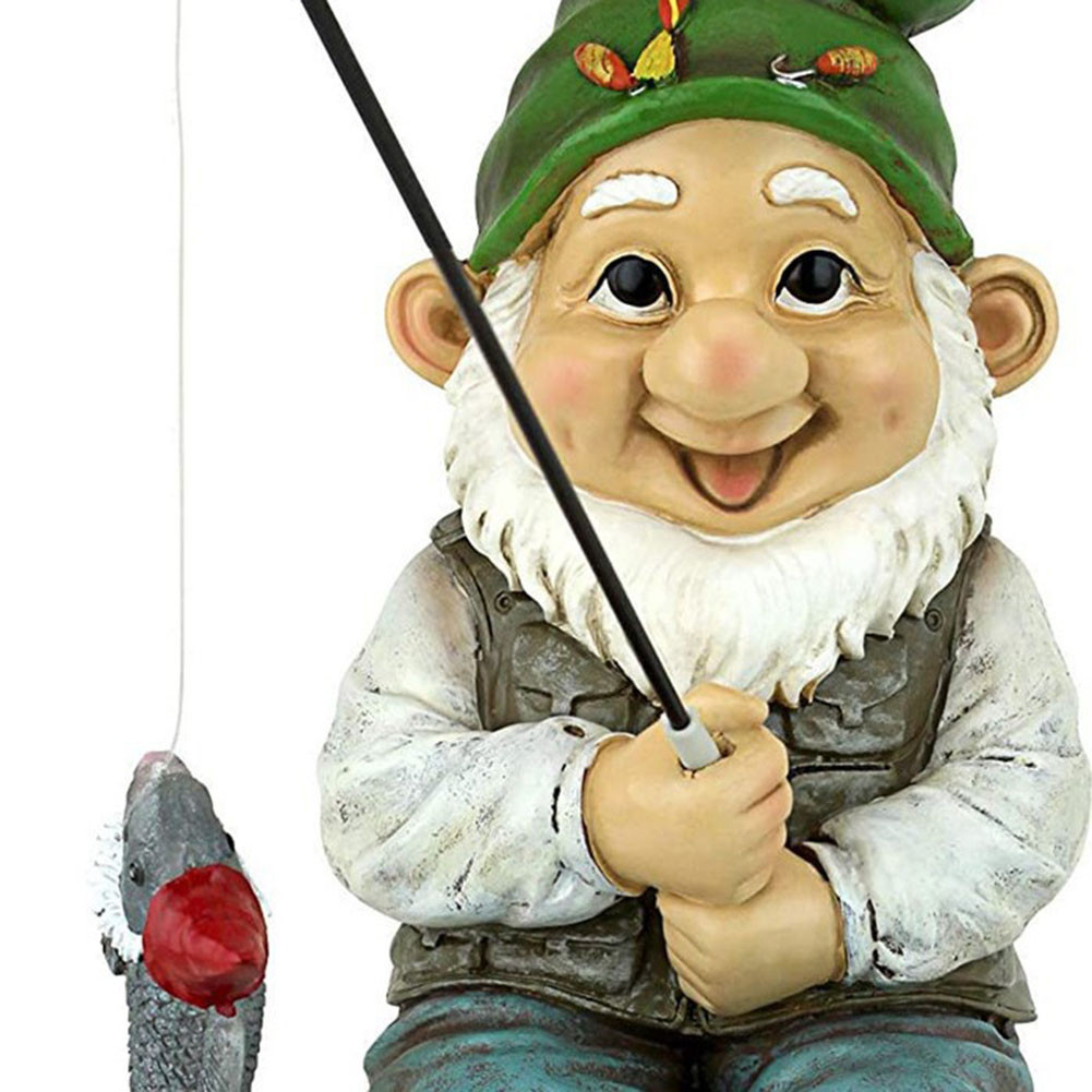 CHA Garden Gnome Statue Resin Fishing Dwarf Elf Figurines Yard Front ...