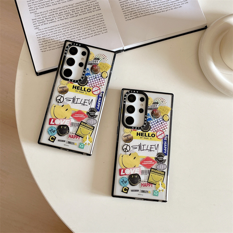 CASETiFY【Yellow Smiley Face Label】Samsung Galaxy S24 Ultra S22 S23Ultra