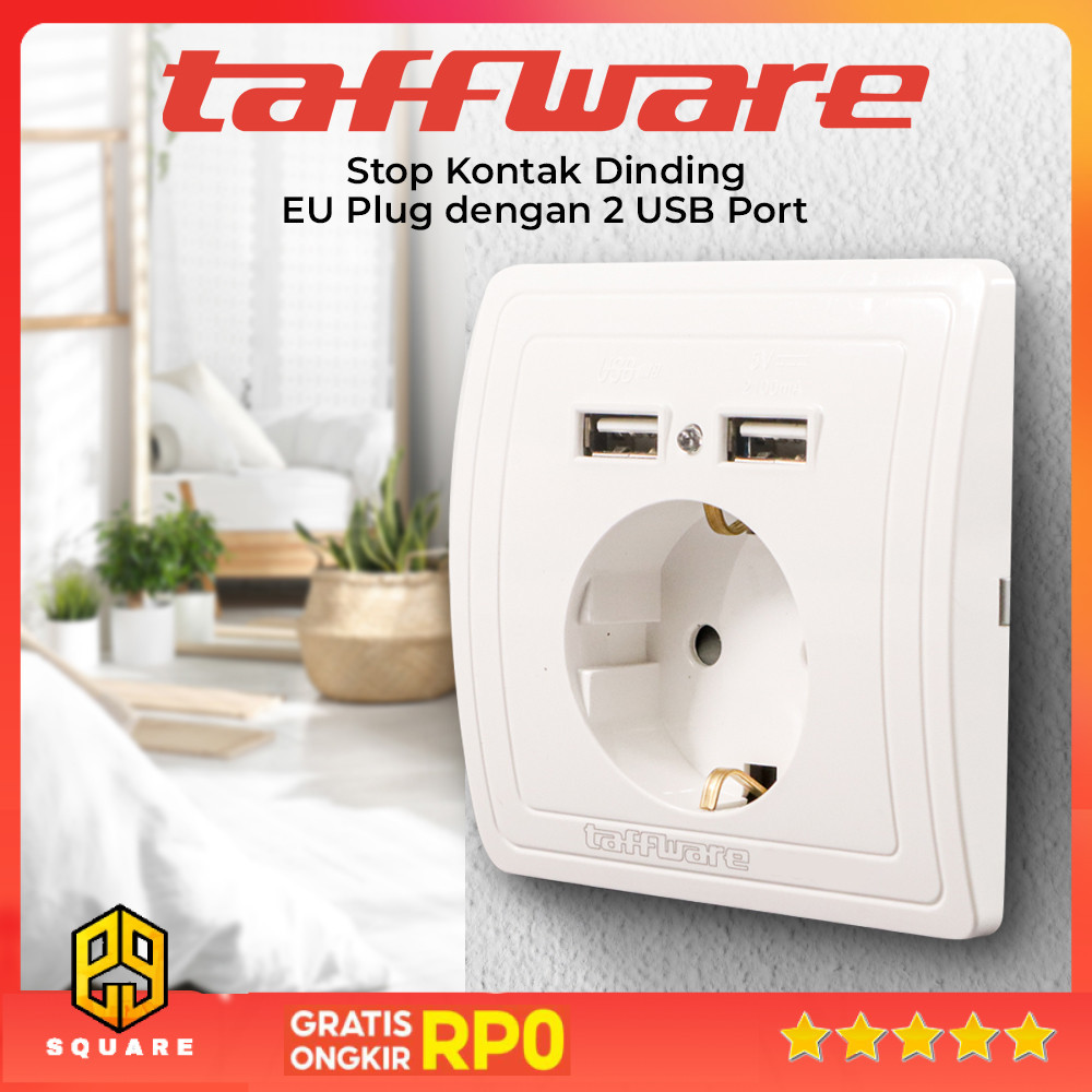 Taffware EU Plug Wall Socket with 2 USB Ports - SCN2 Original 99 Square ...