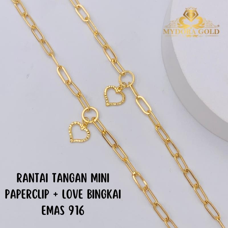 MYDORA Rantai Tangan Mini Paper Clip Love Bingkai EMAS 916/22K