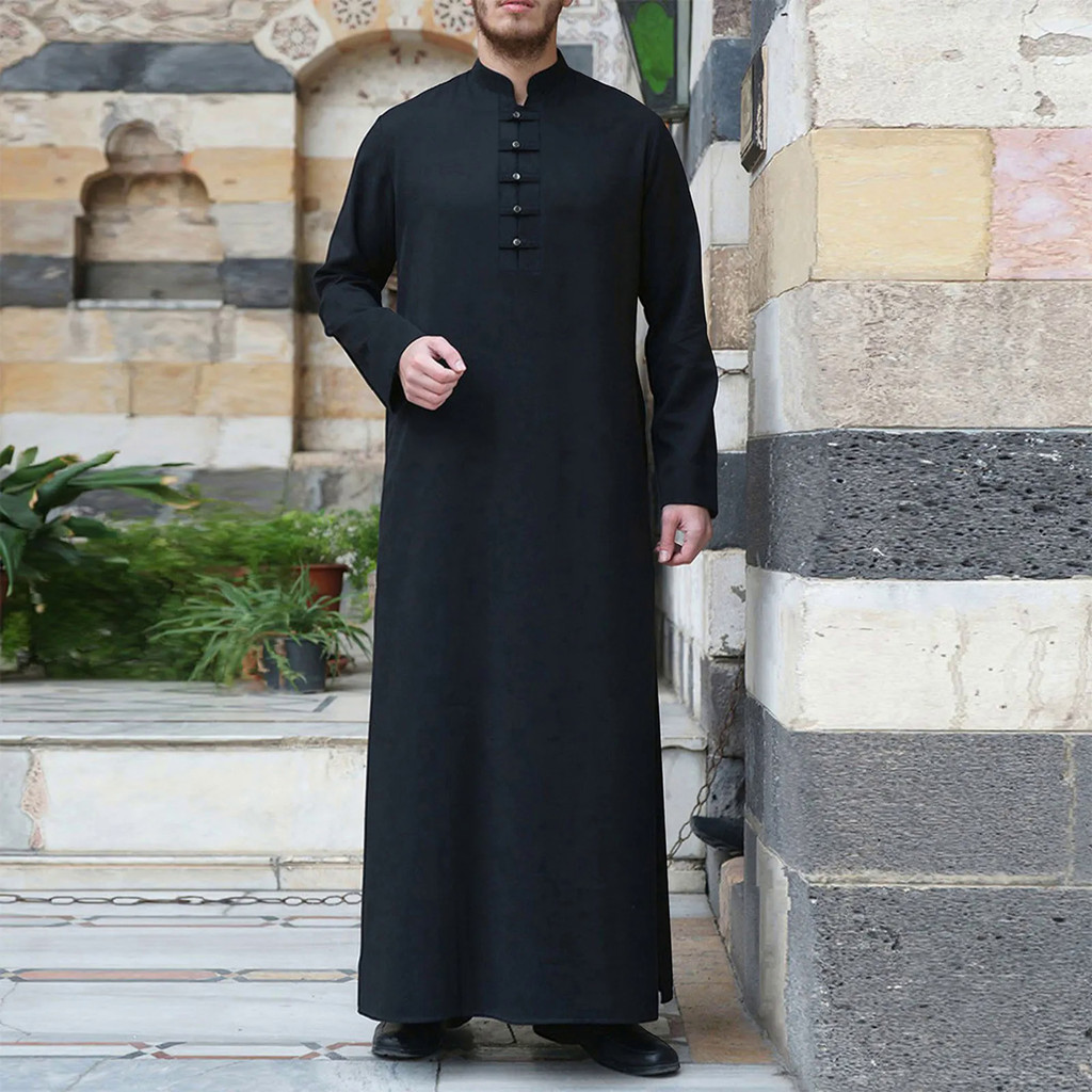 Men Muslim Islamic Clothing Arabic Dubai Traditional Abaya Dress Kaftan ...