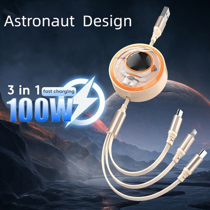 Astronaut 100W 3IN1 Retractable Fast Charging Cable USB to Micro USB ...