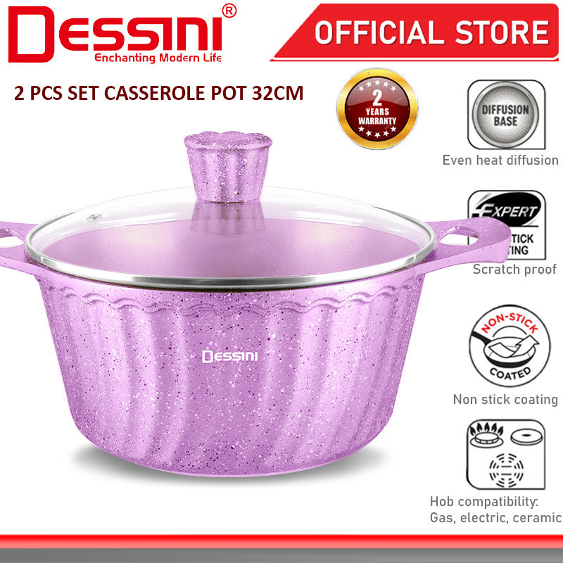 DESSINI ITALY iLT-32 Granite Die Cast Aluminium Non Stick Casserole Pot ...