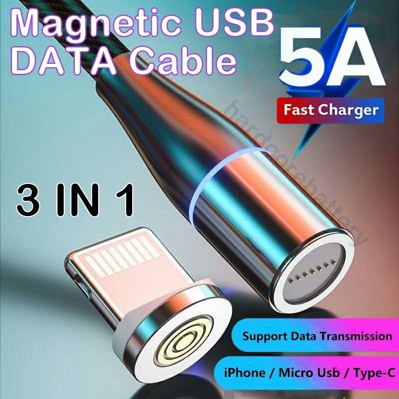 5A Fast Charging Magnetic Cable 3 in 1 Micro Type C ISO USB Data Cable ...