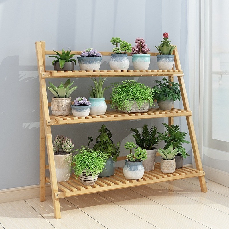 B2U 4 Tier Bamboo Wooden Flower Garden Rack Potted Plant Stand Bamboo ...