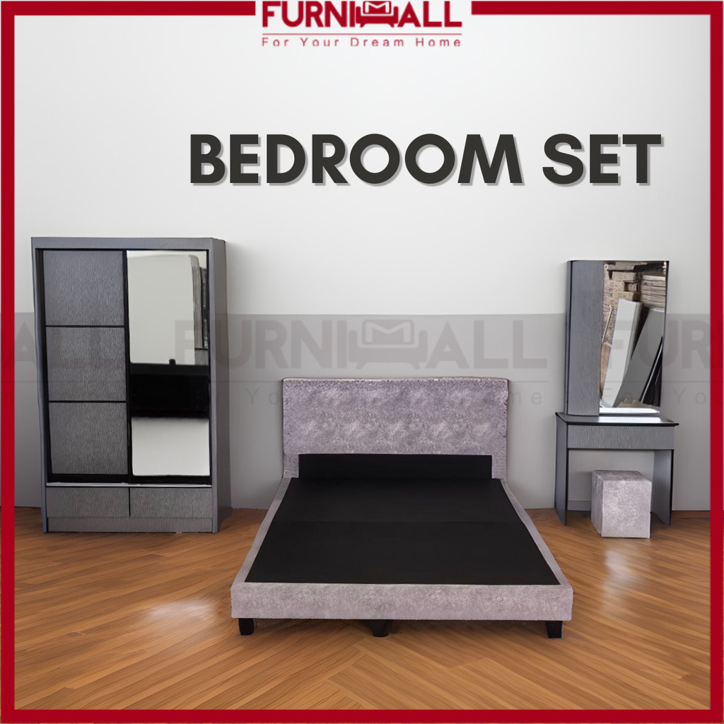 (Free Installation) Furnimall Bedroom Set Queen Size Divan Bed Wardrobe ...