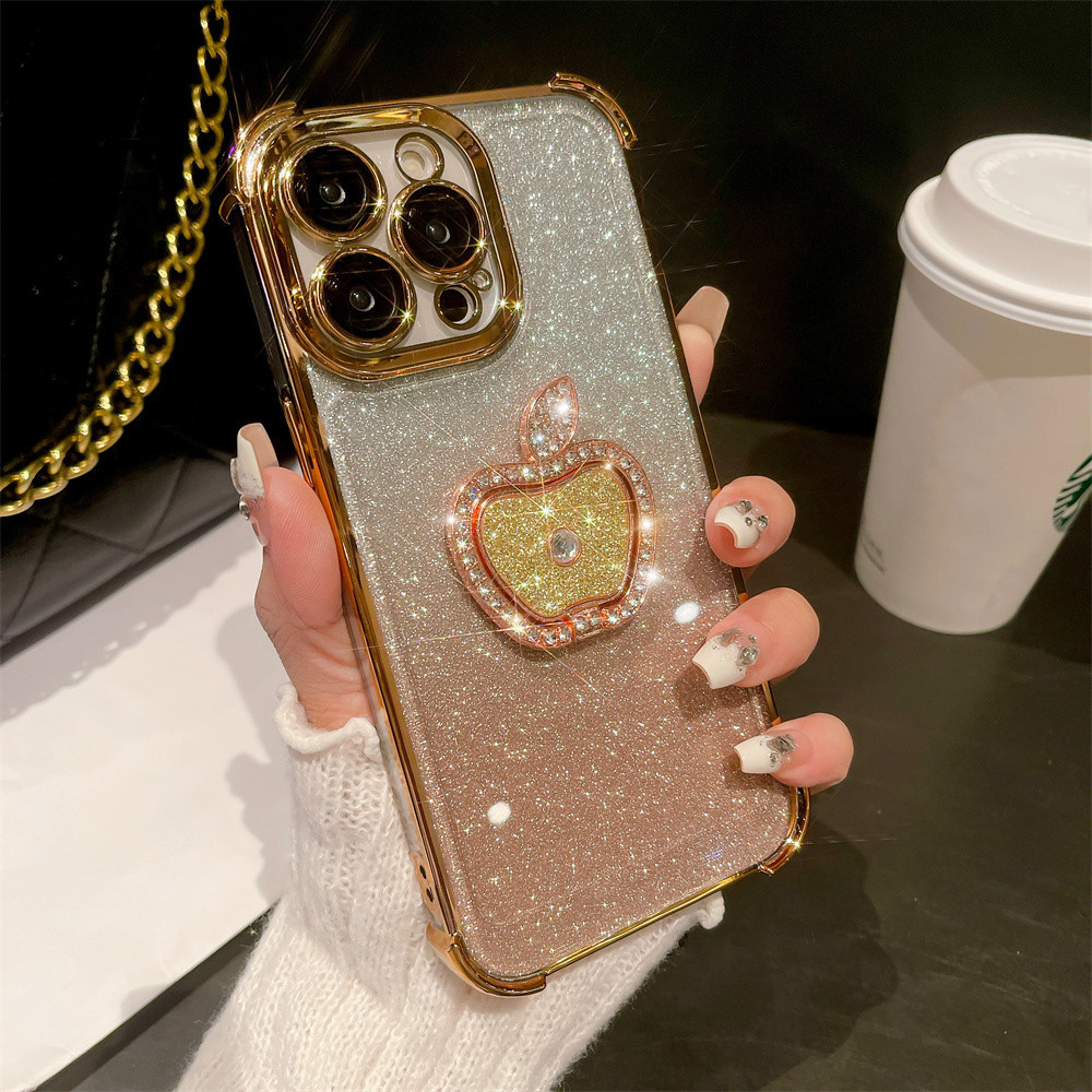 Electroplated gradient glitter holder phone case for iPhone 11 12 13 14 ...