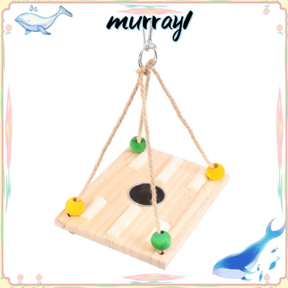 MURRAY1 Bird Food Container, Wooden Stainless Steel Bird Food Cups, for