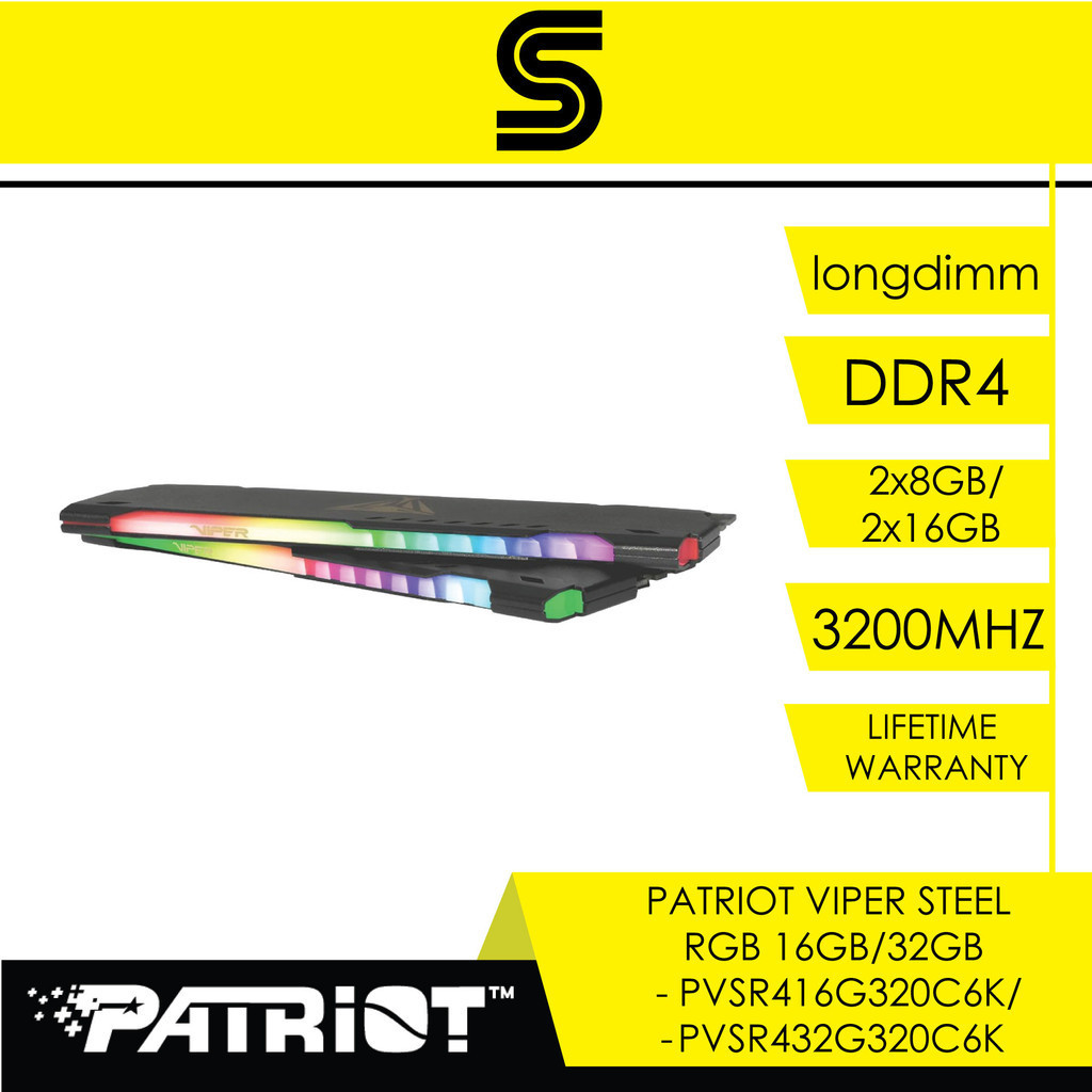 PATRIOT Viper Steel RGB DDR4 Memory 16GB(8x2)/32GB(16x2) - 3200Mhz ...