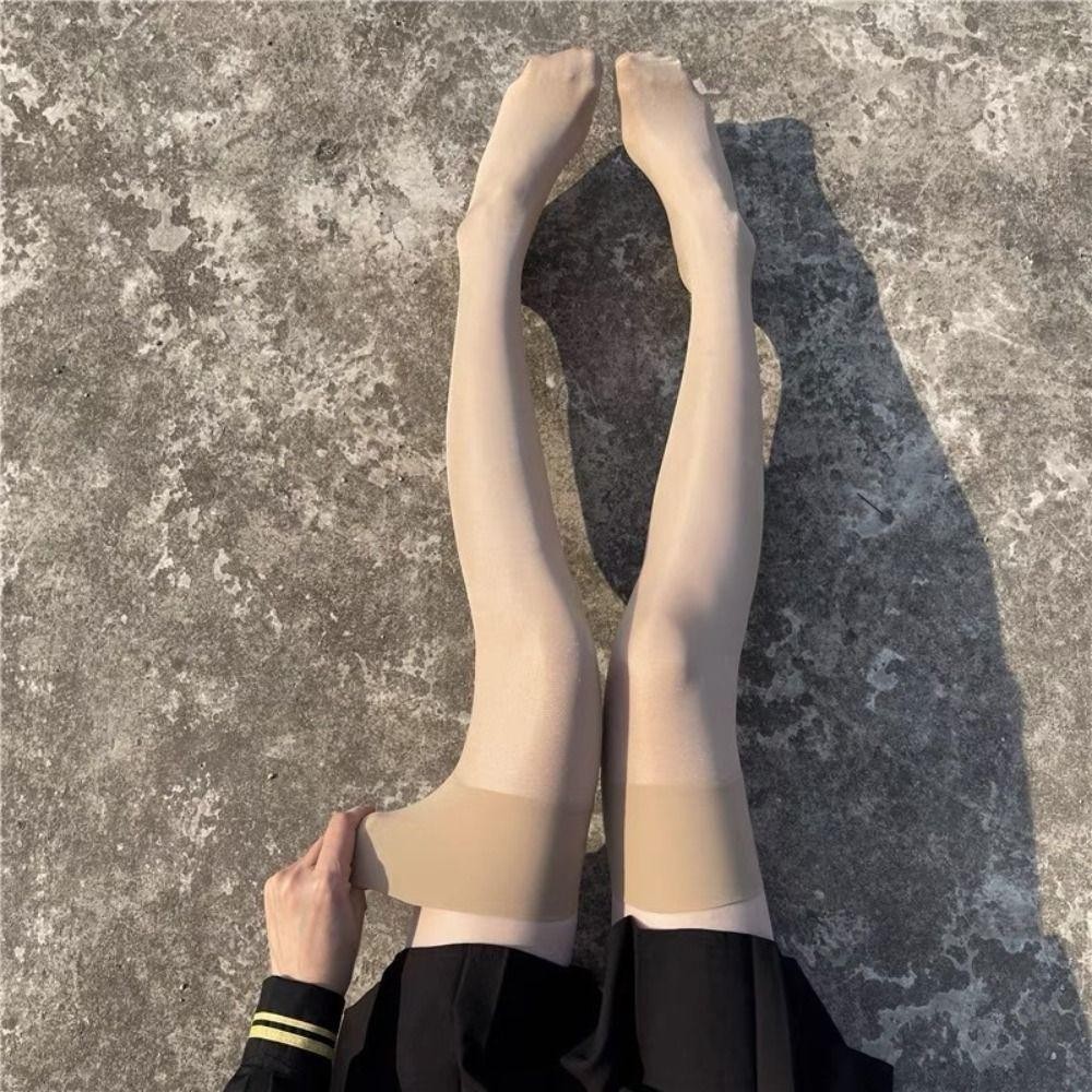 EXPEN Candy Color Stockings, Nylon Solid High Tube Socks, Cute Slimming