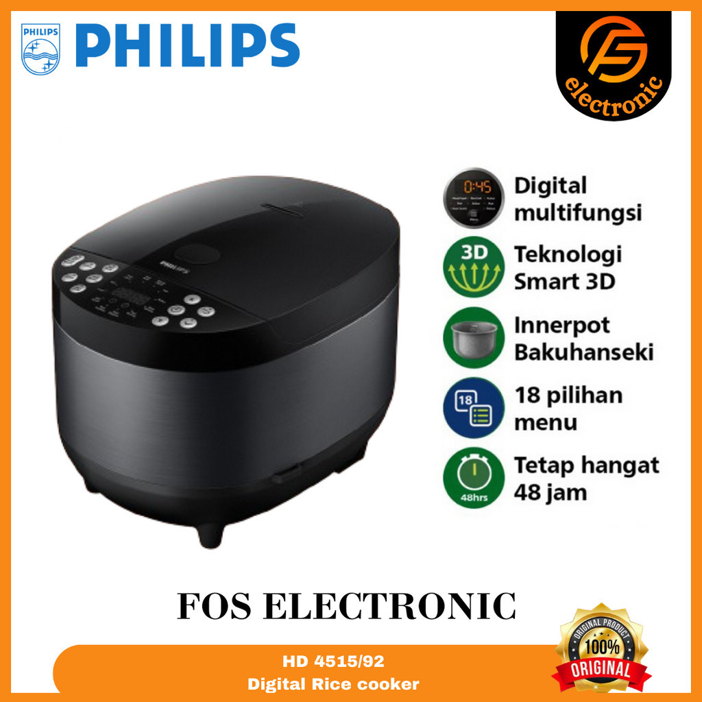 HITAM Philips Digital Rice Cooker Magic Com HD4515/92 (Black) 18 Menu