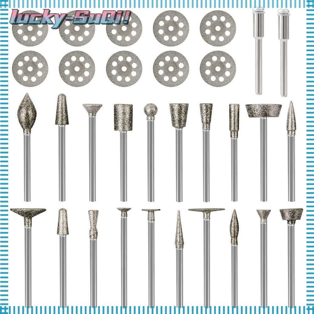 LUCKYSUQI 32pcs Metal Engraver Kit, Durable Diamond Burr Set, Glass