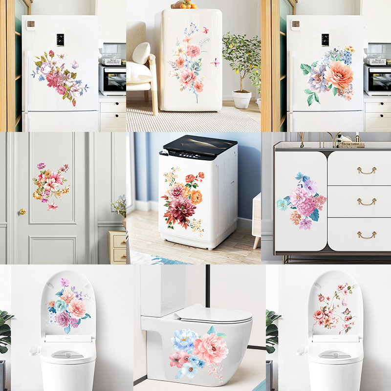 Painted Colorful Flower Stickers Cabinet Refrigerator Luggage Toilet ...