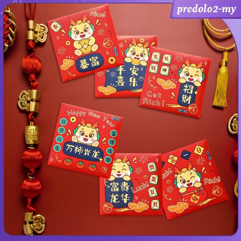 [PredoloceMY] 6x Hong Wishes Greeting Card Envelopes Chinese Lunar Year ...