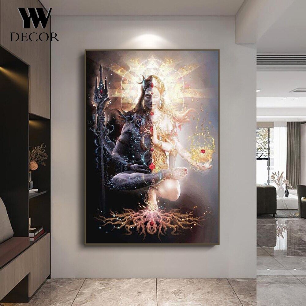 Abstract Lord Shiva Dark and Light Canvas Painting Hindu Gods Wall Art