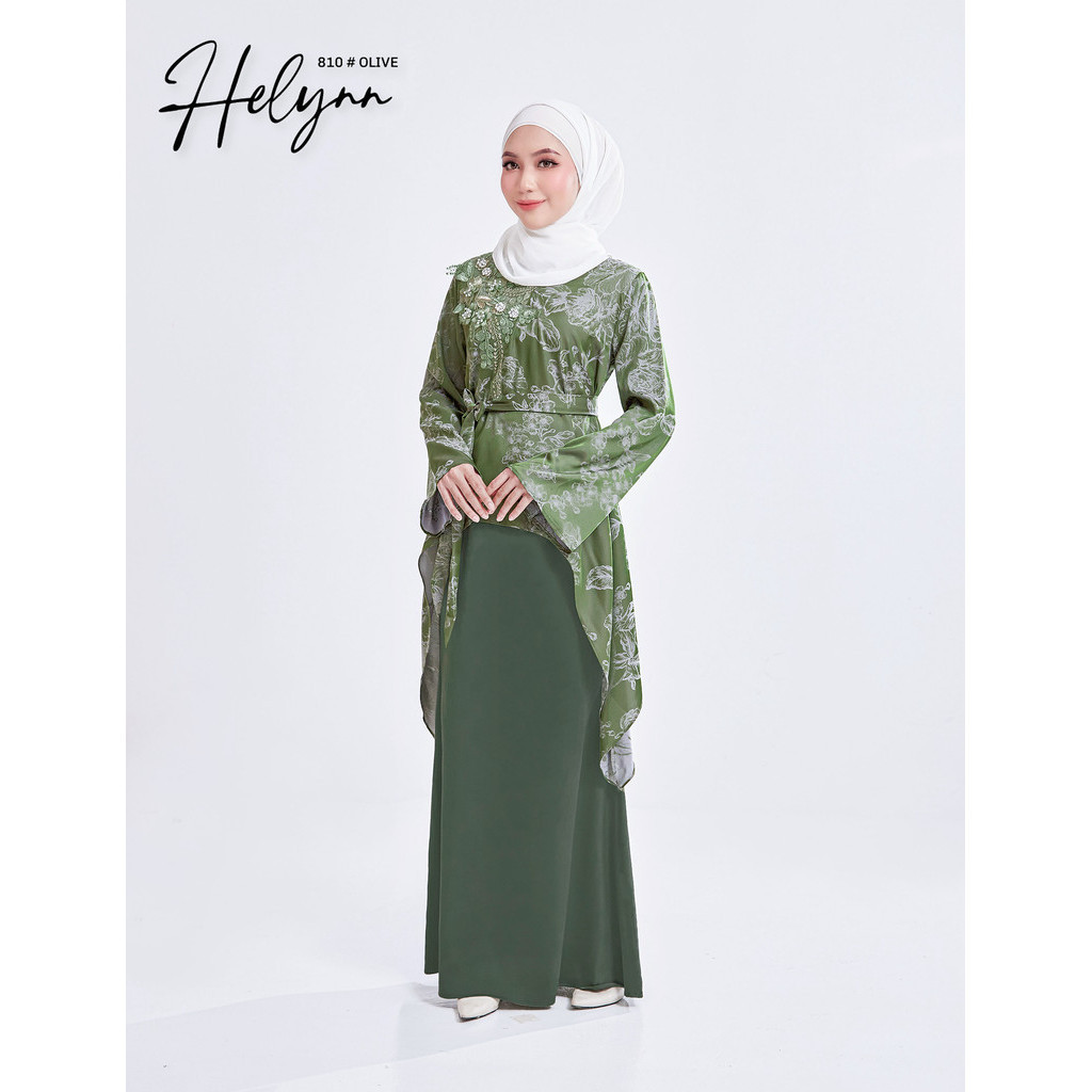 [SXL] HELYNN KURUNG MODERN (OLIVE) BAJU RAYA WANITA PLAIN PRINTED LACE