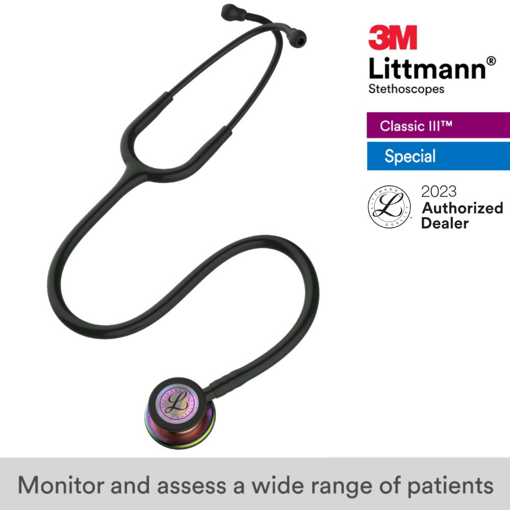 3M Littmann Classic III Stethoscope Black Tube Rainbow Chestpiece Black