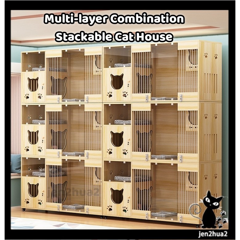Cat cage home cat cabinet solid wood cat house display cabinet sangkar ...