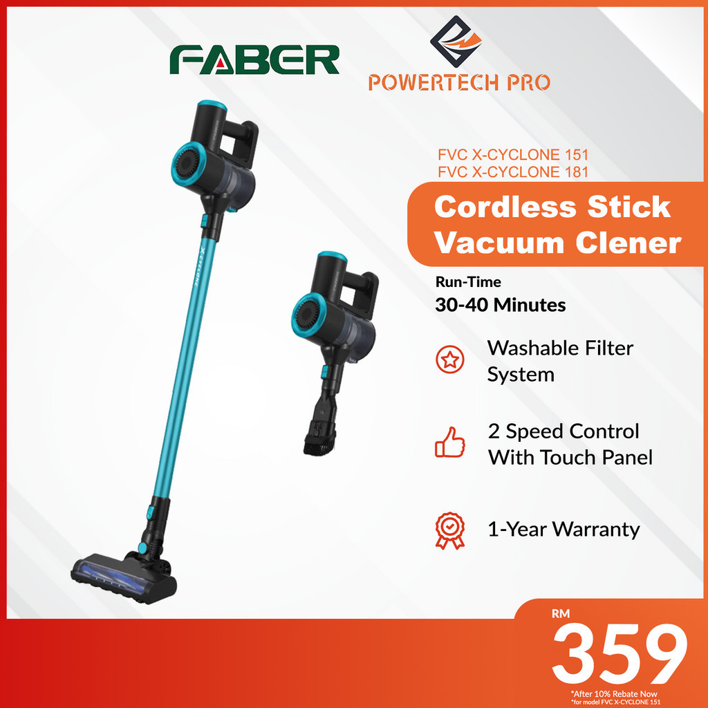 Faber Stick Vacuum Cleaner with 2-Speed Touch Panel Washable Filter ...