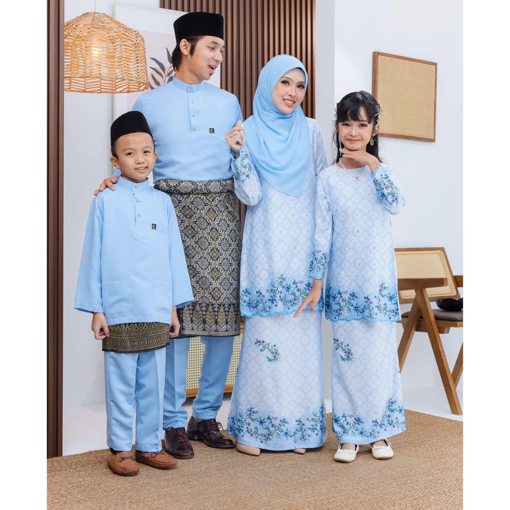 Set Family Kurung Suri Baby Blue Baju Kurung Moden Ibu Anak Set