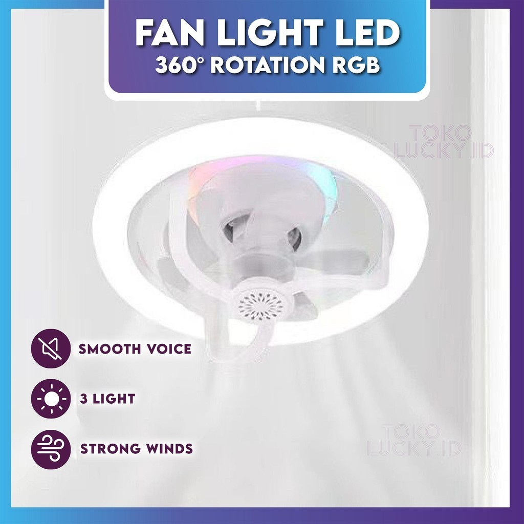 Kipas Siling Lampu LED Ceiling Fan Lamp RGB Light 360° Rotation Cooling ...