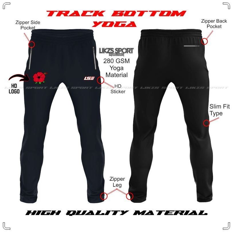 Days Sport Malaysia Rugby Track Bottom Yoga Slim Fit Stretches Zipper ...