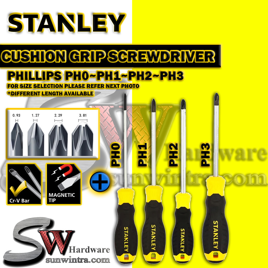 STANLEY CUSHION GRIP 2 PHILIPS SCREWDRIVER PH0 PH1 PH2 PH3 (DIFFERENT ...