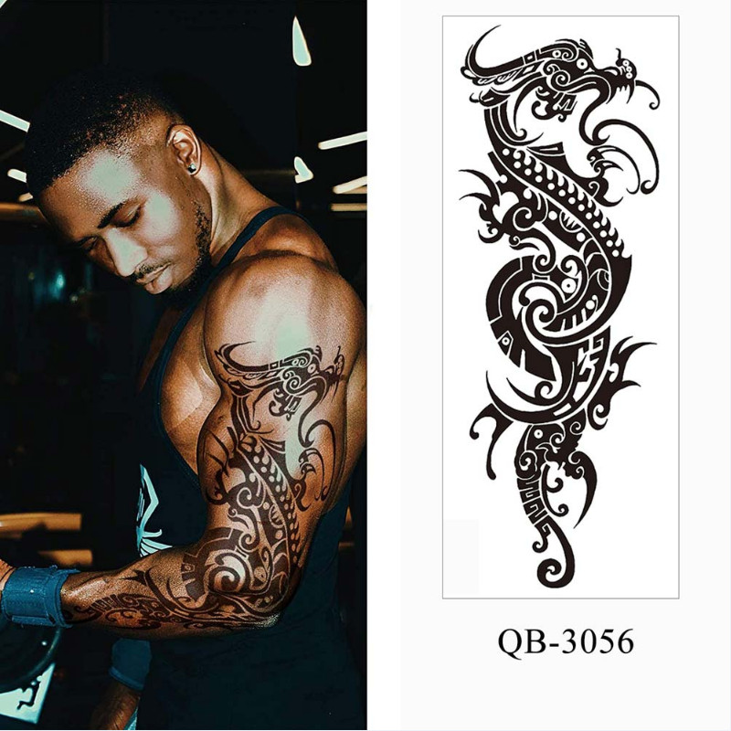 Men's Temporary Tattoos Large Arm Sleeve Tattoo Sticker Dragon Fish 