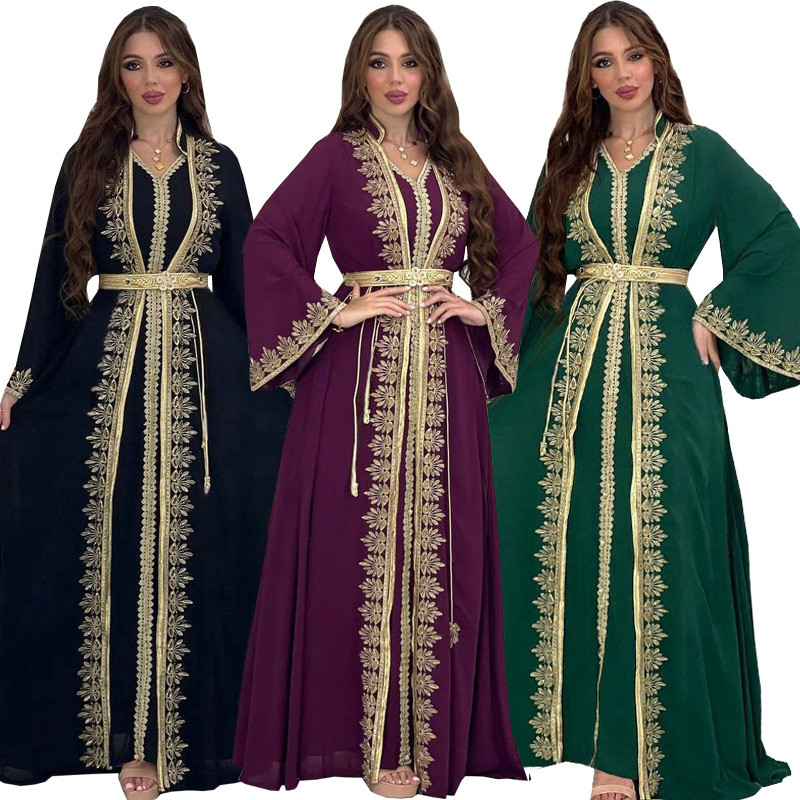 AB422 Muslim dress women's fashion webbing robe two-piece set new ...