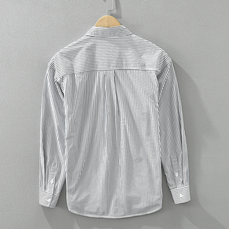 100% Cotton Japanese Fresh Striped Long-Sleeved Shirt Men Fashion ...