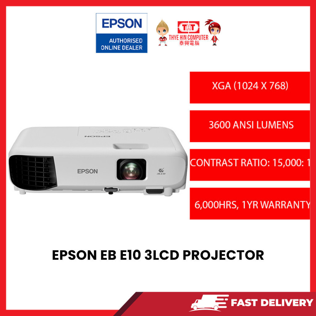 Epson EB E10 3LCD Projector (XGA,3600 LUMENS,HDMI, USB B PORT) Shopee