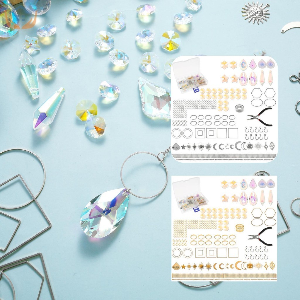 214Pcs Crystal Suncatcher Kits Hanging Sun Catcher Kits DIY Chandelier Crystal Prisms for Window